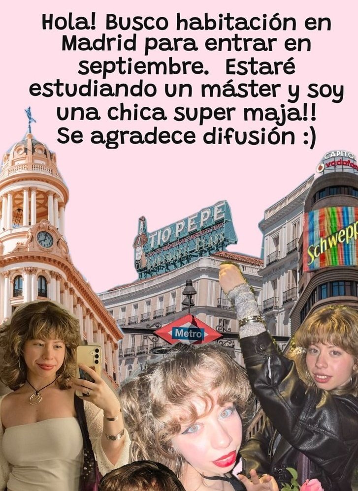 aluciinadx's tweet photo. Hola!! Busco habitación en Madrid para en entrar en septiembre o cuanto antes. Presupuesto max 500/550 y la zona me da un poco igual (siempre que este bien comunicado con la uni).
 Mi ig es @luciia.sc  para quien me pueda echar una mano :) https://t.co/3iedKax5NM