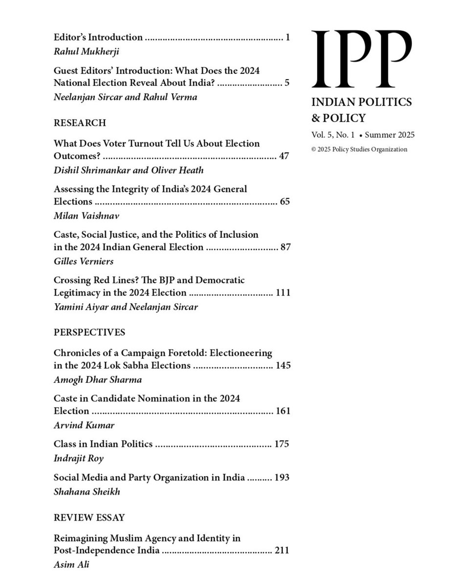 Centre for Policy Research (@cpr_india) on Twitter photo Rahul Verma, Fellow, CPR (<a href="/rahul_tverma/">Rahul Verma</a>) and Neelanjan Sircar (<a href="/NeelanjanSircar/">Neelanjan Sircar</a>) have curated the latest issue of the Indian Politics and Policy journal.
This issue shifts the focus from “how does one explain the 2024 national election results?” to “what can the 2024 national Rahul Verma, Fellow, CPR (<a href="/rahul_tverma/">Rahul Verma</a>) and Neelanjan Sircar (<a href="/NeelanjanSircar/">Neelanjan Sircar</a>) have curated the latest issue of the Indian Politics and Policy journal.
This issue shifts the focus from “how does one explain the 2024 national election results?” to “what can the 2024 national
