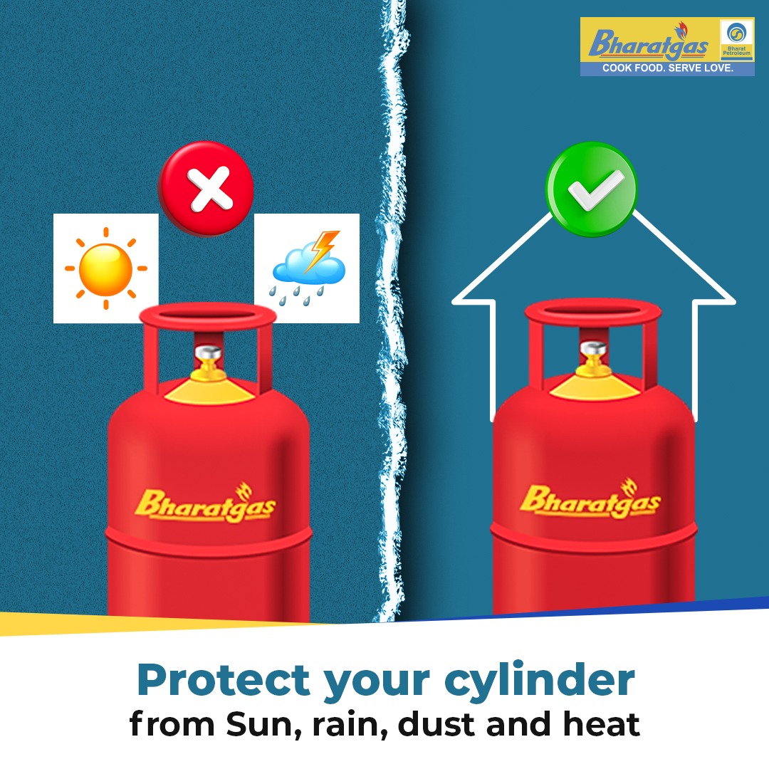 BPCLLPG's tweet photo. Weather can change, but your safety shouldn’t. Protect your cylinder from sun, rain, dust and heat. Keep your cylinder safe and your meals worry-free with Bharatgas.

@BPCLimited @DirectorM_BPCL @cmdbpcl @PetroleumMin @BPCLMakLubes @BPCLRetail1

#Bharatgas #LPG #SafeCooking https://t.co/h3OlNCUEKx
