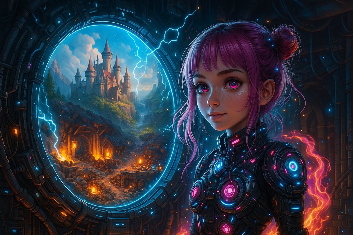 SKarma72537's tweet image. Girl builds robot-powered time machine, zaps to an ancient world dripping with gold &amp;amp; jewels—while the future’s running dry! 🕰️✨ #TimeTravel #TechGenius