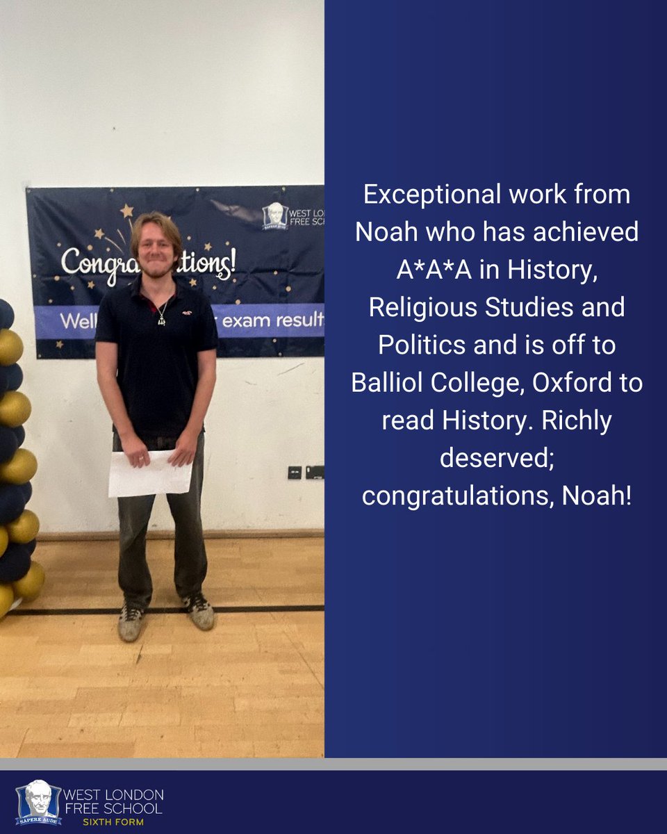 West London Free School Sixth Form (@wlfs_sixth_form) on Twitter photo Well done to Noah for his exceptional results! He is off to study at <a href="/BalliolOxford/">Balliol College</a>. We wish him the best of luck with his continued studies! #WLFSresults Well done to Noah for his exceptional results! He is off to study at <a href="/BalliolOxford/">Balliol College</a>. We wish him the best of luck with his continued studies! #WLFSresults