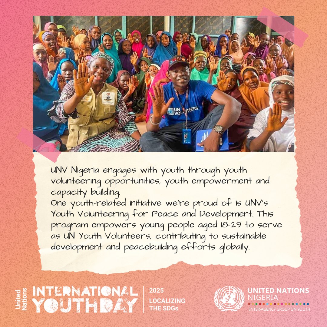 As one UN for youth, UN Inter-Agency Group on Youth(#UNIAGY) unites agencies to drive youth empowerment in Nigeria.

In celebration of #IYD2025, hear from our youth focal point from <a href="/UNVolunteersng/">UNV Nigeria</a> and explore how they engage with young people – check out the cards for more!