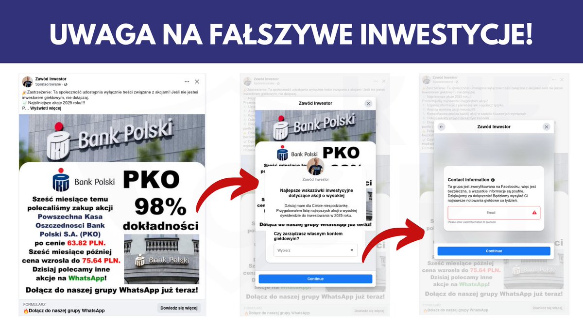 CSIRT KNF (@csirt_knf) on Twitter photo Uwaga na fałszywe inwestycje!
Cyberprzestępcy publikują reklamy fałszywych inwestycji w mediach społecznościowych, w których podszywają się pod <a href="/PKOBP/">PKO Bank Polski</a>.
W tym przypadku reklamy nie kierują do niebezpiecznych stron, gdzie należy dokonać rejestracji. Oszuści wykorzystują w tym Uwaga na fałszywe inwestycje!
Cyberprzestępcy publikują reklamy fałszywych inwestycji w mediach społecznościowych, w których podszywają się pod <a href="/PKOBP/">PKO Bank Polski</a>.
W tym przypadku reklamy nie kierują do niebezpiecznych stron, gdzie należy dokonać rejestracji. Oszuści wykorzystują w tym