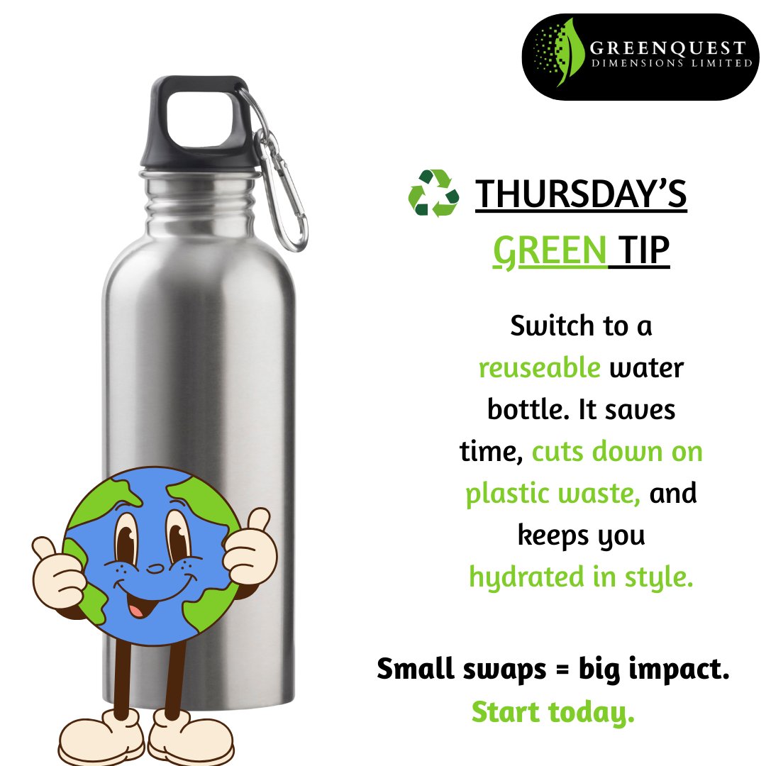 Greenquestdltd's tweet photo. Plastic bottles? We don't do that anymore.
Go reusable! Because saving time, money and the environment should always be in style.
#greenquestdimensions #gogreen #plasticfree #ecofriendly #zerowaste #sustainability #climateaction #ecoafrica #earthfriendly https://t.co/PlqiXNHMAF