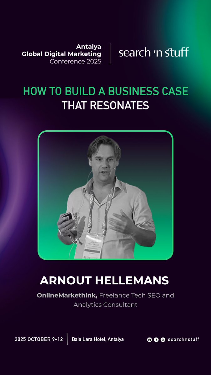 Search ‘n Stuff (@searchandstuff) on Twitter photo 💡 How to Build a Business Case that Resonates
Ever had a great SEO or marketing idea…only to watch it stall because stakeholders didn’t buy in?
In Antalya, <a href="/hellemans/">Arnout Hellemans</a> will share how to frame your ideas so decision-makers understand the value, see the urgency, and say “yes.” 💡 How to Build a Business Case that Resonates
Ever had a great SEO or marketing idea…only to watch it stall because stakeholders didn’t buy in?
In Antalya, <a href="/hellemans/">Arnout Hellemans</a> will share how to frame your ideas so decision-makers understand the value, see the urgency, and say “yes.”