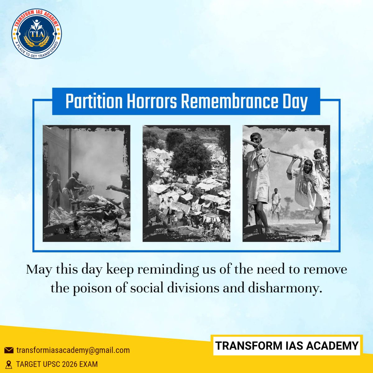 TRANSFORMIAS's tweet photo. 🕊 #PartitionHorrorsRemembranceDay
In 1947, India’s freedom came with deep pain.
Millions were displaced. Families torn apart. Lives lost.

Today, we remember their suffering, honor their courage, and promise — never again.
#India #History #1947 #Peace https://t.co/6iQv66s5Ak