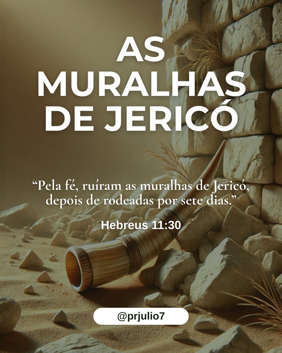 prjulio7's tweet photo. “Pela fé, ruíram as muralhas de Jericó, depois de rodeadas por sete dias.”
(Hebreus 11:30, NAA)

O autor de Hebreus resume um dos episódios mais emblemáticos da conquista de Canaã: a queda de Jericó. O verbo grego para “ruíram” é ἔπεσαν (epesan), de piptō, que significa cair de forma repentina e definitiva. A narrativa de Josué 6 mostra que a vitória não veio por força militar, mas pela obediência a um plano divino inusitado: marchar ao redor da cidade por sete dias, com toques de trombeta, até que Deus derrubasse as muralhas.

Historicamente, Jericó é uma das cidades mais antigas do mundo, habitada desde pelo menos alguns milênios a.C. e fortificada já no período cananeu.
Arqueologicamente, escavações feitas por John Garstang e Kathleen Kenyon revelaram vestígios de muros caídos e sinais de destruição por fogo datados aproximadamente do período da conquista israelita, embora haja debate acadêmico sobre datas exatas.

O ato de cercar Jericó por sete dias, segundo o texto bíblico, foi uma demonstração de fé coletiva. O número sete, na simbologia hebraica, aponta para perfeição e plenitude. Assim, o cerco n��o foi estratégia militar, mas liturgia de confiança total no poder de Deus.

Teologicamente, a queda de Jericó ensina que a fé não é passiva: ela obedece às instruções de Deus, mesmo quando parecem estranhas ou ilógicas aos olhos humanos.

As muralhas de Jericó representam os obstáculos aparentemente intransponíveis da nossa vida. A fé nos chama a confiar que Deus pode derrubá-los no Seu tempo e da Sua maneira.

A fé que agrada a Deus caminha em obediência até que as muralhas caiam.