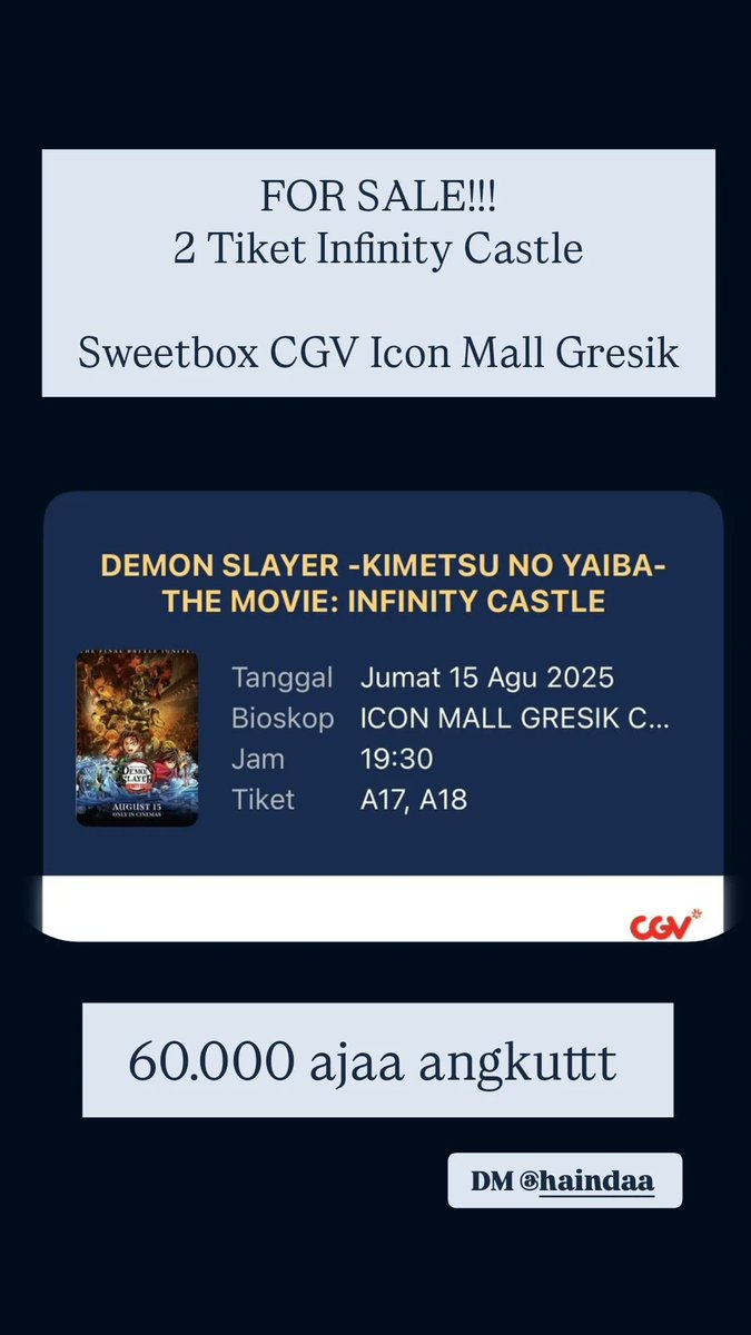 ininyottie's tweet photo. @skyourin @onifess Kak barangkali temennya ada yg nyari tiket. Ini tiketku tak jual kak. Harga beli 80k tak jual 60k aja nih 2 tiket https://t.co/qBOhAfoW6P