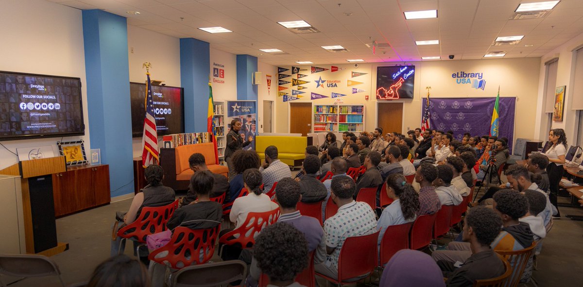 USEmbassyAddis's tweet photo. The Satchmo American Center, in collaboration with @PrestigeAddis, hosted an experience-sharing event with acclaimed writer and director Meaza Worku. 
The event provided an opportunity for attendees to gain insights into Meaza’s creative process and her journey across diverse storytelling platforms. 
Participants enjoyed an intimate discussion that highlighted her contributions to Ethiopian arts and culture, as well as her approach to storytelling and activities behind the scene in radio, stage, television, and beyond. 
Follow Satchmo American Center on Telegram to attend up-coming events - https://t.co/Bq00gVEpmw