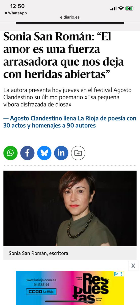 Agosto Clandestino. Poetas en La Rioja (@4deagosto1) on Twitter photo Sonia San Román: “El amor es una fuerza arrasadora que nos deja con heridas abiertas”: eldiario.es/1_bf43ae?utm_c… Gracias <a href="/gonzalopeas/">Gonzalo Peña Ascacíbar</a> @rioja2 <a href="/eldiarioes/">elDiario.es</a> Sonia San Román: “El amor es una fuerza arrasadora que nos deja con heridas abiertas”: eldiario.es/1_bf43ae?utm_c… Gracias <a href="/gonzalopeas/">Gonzalo Peña Ascacíbar</a> @rioja2 <a href="/eldiarioes/">elDiario.es</a>