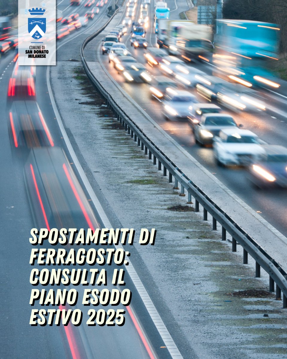 🚦 | VIABILITÀ

Se hai in programma spostamenti durante il ponte di #Ferragosto, consulta il Piano Esodo Estivo 2025 elaborato da Viabilità Italia.

⬇️ Info:
comune.sandonatomilanese.mi.it/novita/notizie…