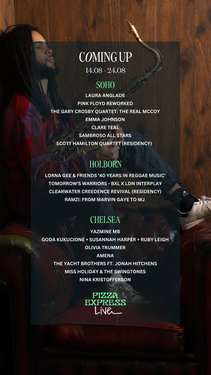 We still have an incredible line-up of artists yet to come in August. Tickets are selling fast so grab yours now via the link below. 🎟️

pizzaexpresslive.com/whats-on