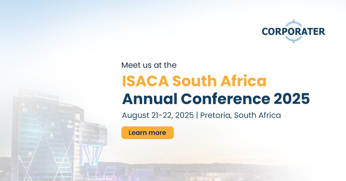 Corporater's tweet image. Join us at the ISACA South Africa Annual Conference 2025 on August 21–22, 2025.
📅 August 21–22, 2025
📍 Pretoria, South Africa
Let’s connect and explore the future of governance and risk management together - corporater.com/events/isaca-s…

#GPRC #Governance #RiskManagement #Corporater