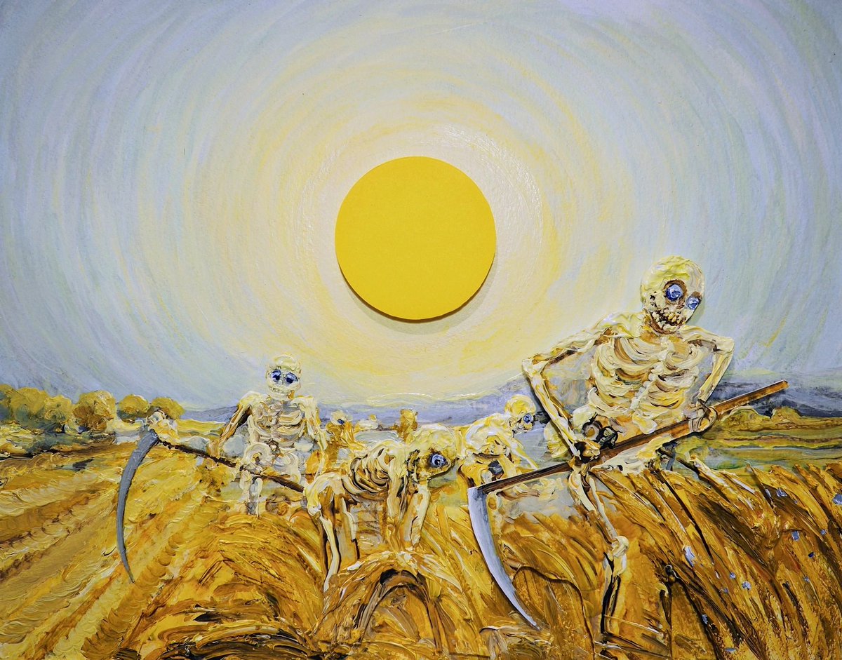 Wojciech Pietrasz - Weseli żniwiarze (akryl na kartonie, 32 x 41 cm), 2021. #PolishMastersofArt