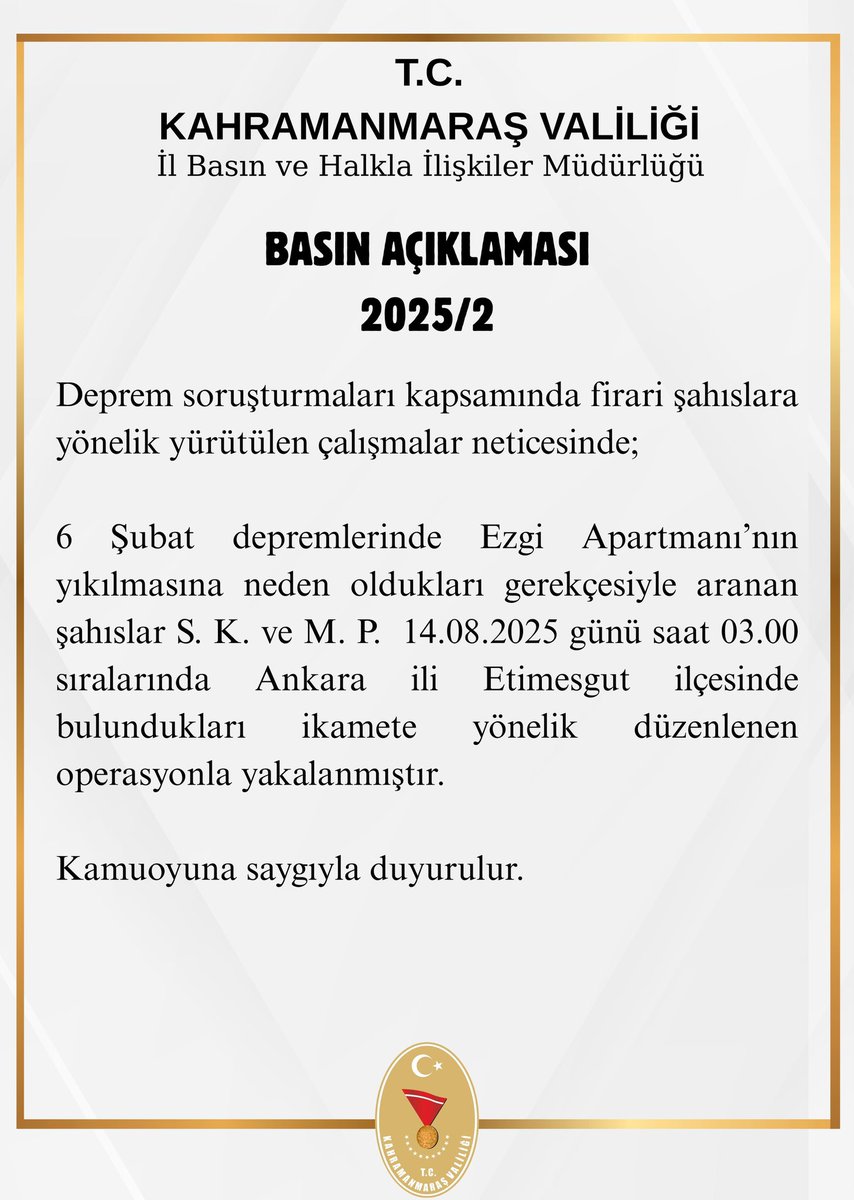 Basın Açıklaması 2025/2 ⬇️

kahramanmaras.gov.tr/basin-aciklama…