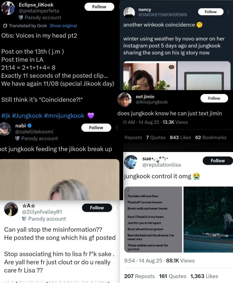 The poor guy can’t even share a song on his story without a hundred Kpop breeds dissecting it &amp; spinning elaborate theories about his every move. Free Jungkook.

REPORT ⚠️

x.com/satellitekoomi
x.com/ikissjungkook
x.com/pretaimperfeita
x.com/SMOKEYSMOKERS0N

Reply ✅️