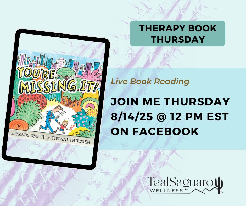 TealSaguaro's tweet photo. Join me TODAY at NOON, for "Therapy Book Thursday" on Facebook Live as I read "You're Missing It!" written by Brady Smith with Tiffani Thiessen & Illustrated by Brady Smith.
#BookReading #FacebookLive #Books #Reading #MentalHealth #Therapy #ChildrensBooks #ReadABook #BooksHelp https://t.co/WFKHAyzCsP