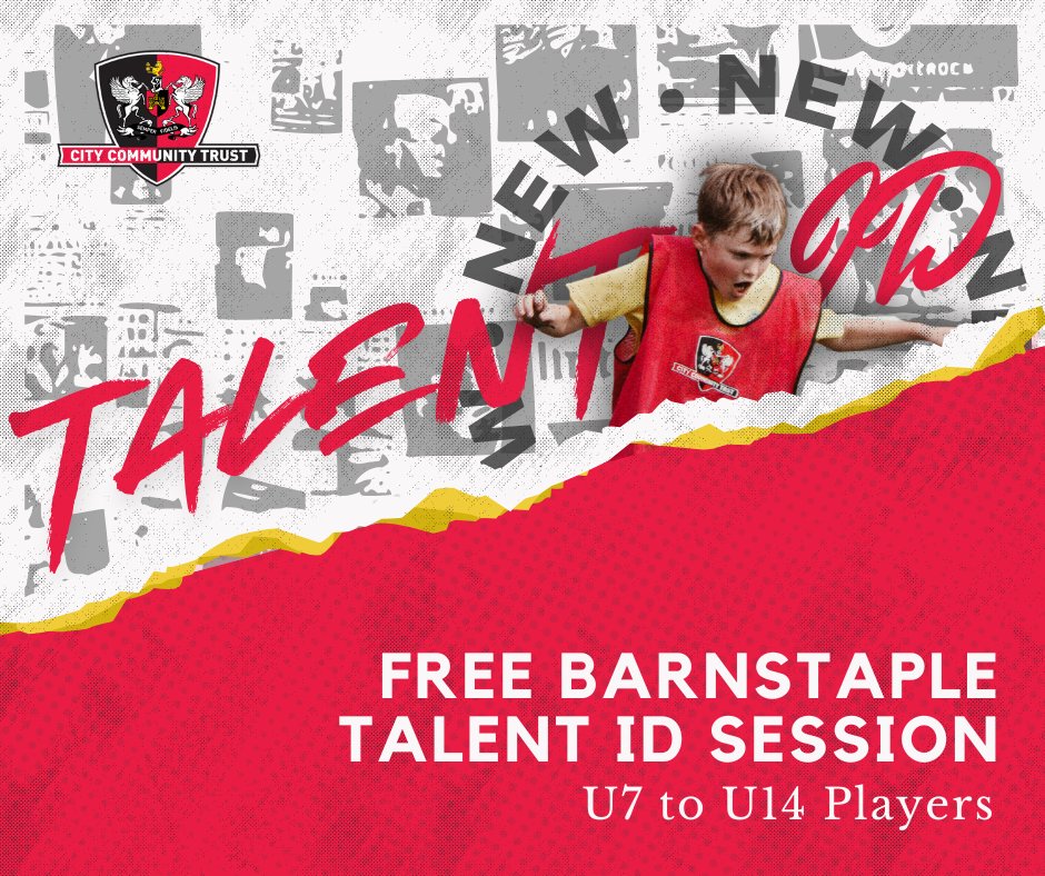 We’re excited to announce a Talent Identification Event for our Barnstaple Advance Development Centre (ADC) – and we’re looking for talented young footballers to join us! ⚽

📅 Monday 8th September
🕠 17:30 – 19:00
📍 Tarka Leisure Centre, Barnstaple

This event is open to Under