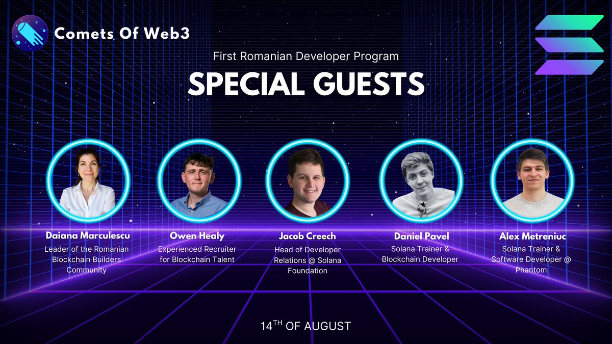 Special guests <a href="/DaianaM007/">Daiana 🔶️</a>, <a href="/OW3NBTC/">Owen Healy</a>, <a href="/jacobvcreech/">Jacob Creech</a>, <a href="/_danielpavel/">daniel.sol | 🇷🇴 Solana_RO</a> &amp; <a href="/metreniuk/">alex</a> are here to inspire, guide, and encourage our builders.

From Rust &amp; Anchor to React &amp; real-world projects, today marks a growing, thriving Romanian Solana community 💥

See you then!