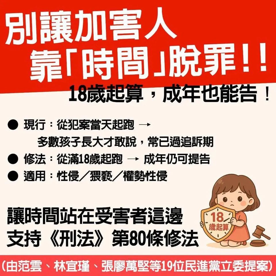 loveagrogirl's tweet photo. 有一個修法要拜託大家支持
原本的兒童杏侵案件，經常等到受害者長大有能力提告，法律追訴期也已經過了，反讓惡狼肆無忌憚對兒童下手。

現在有19個民進黨立委提案，希望修正刑法第80條，追訴期從受害者18歲起算，以免惡狼逍遙法外，如果你有在乎兒少權益，請支持民進黨版本的刑法第80條修正案。 https://t.co/h6zW6vJxcU