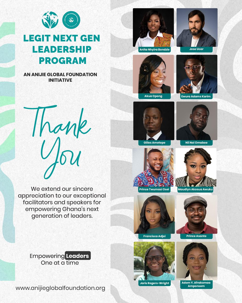 AnijieGlobal's tweet photo. As our #LEGITNGL leaders transition from learning to leading their projects, we celebrate the amazing minds, speakers and facilitators who transformed them. 

#LEGITNextGen #YouthEmpowerment #AnijieGlobalFoundation #Ghana #LegitLeader #Leadership #CommunityImpact https://t.co/1jbO3lF4F8