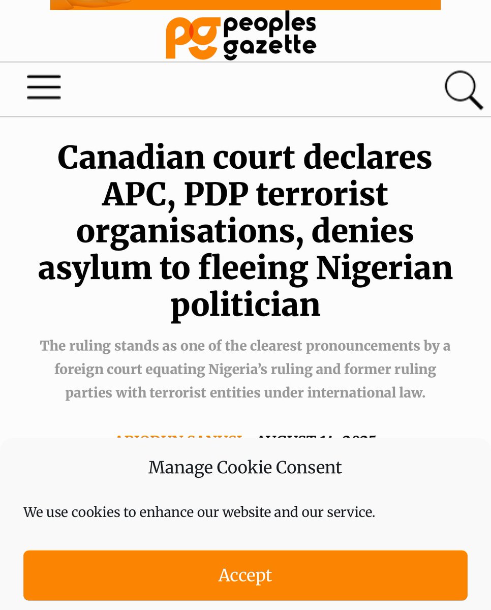 Breaking: USB Won Again

Canada rules Nigeria President Tinubus  party a terrorist organization

“The court also reaffirmed Canada’s broad interpretation of “membership” in a proscribed organisation. Under paragraph 34(1)(f) of the IRPA, 

gazettengr.com/canadian-court…
