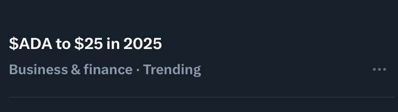 ManuelOnchain's tweet photo. UPDATE:
Cardano $ADA to $25 in 2025 is trending! 🤯🤯 https://t.co/QslioojWBk