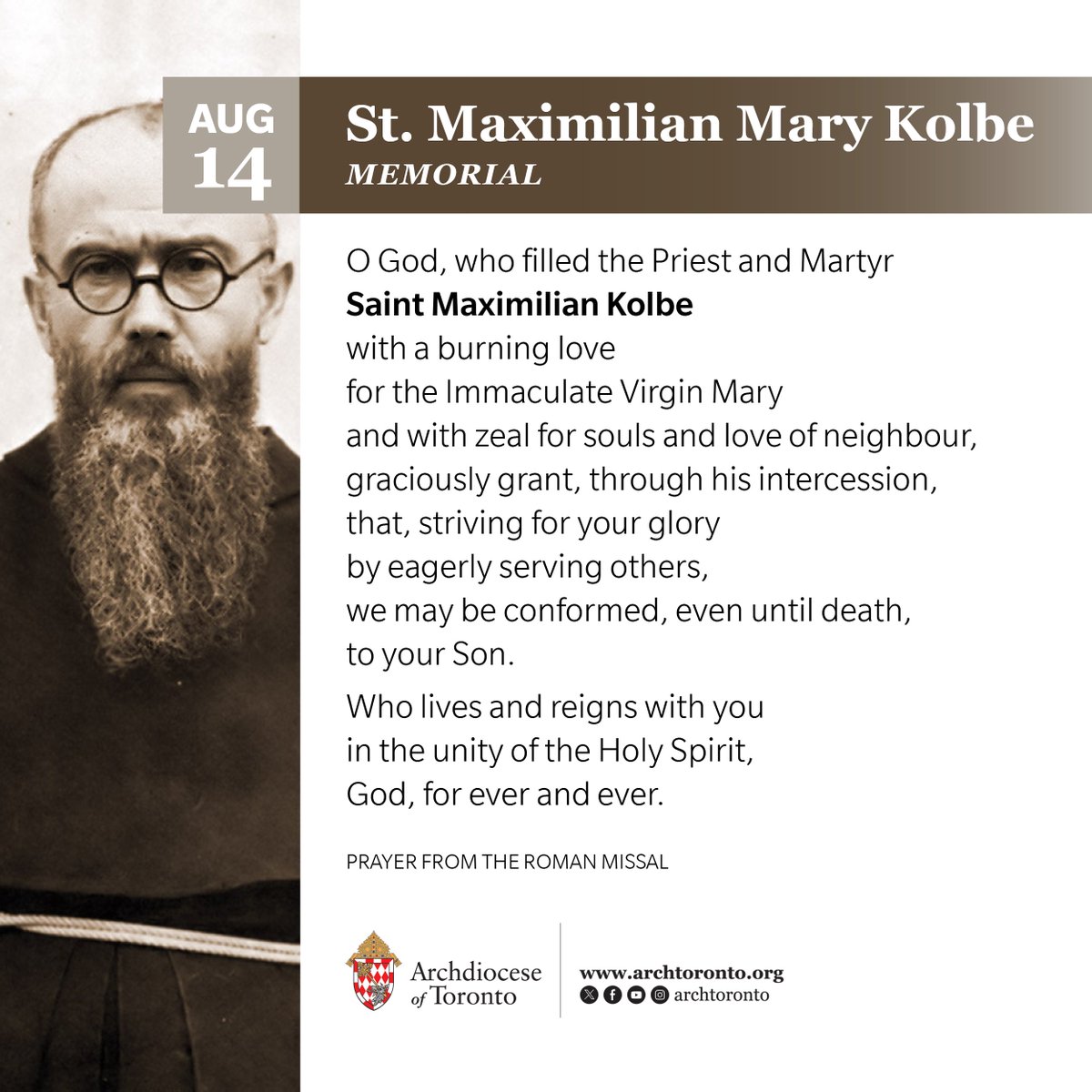 St. Maximilian Kolbe, pray for us. #memorial