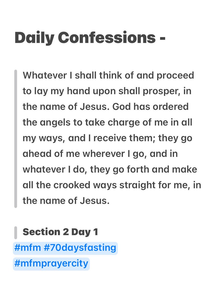 Make this confessions with holy anger

Section 2 Day 1: LET MY DRY BONES COME ALIVE

Whatever I shall think of and proceed to lay my hand upon shall prosper, in the name of Jesus.

#MFMPrayerCity
#MFM #70daysfastingandprayer 
#70daysfasting