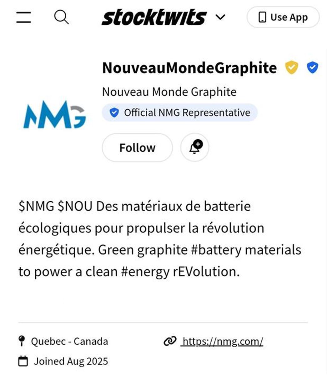 NYSE_NMG's tweet image. Hey Investors &amp;amp; Finance enthusiasts — We’re on @Stocktwits!

Follow us for:
👉 The latest on our #graphite &amp;amp; #BatteryMaterials projects
👉 Market insights on #CriticalMinerals
👉 Direct dialogue with our investor base

💬 Already on Stocktwits? Follow us and share your insight