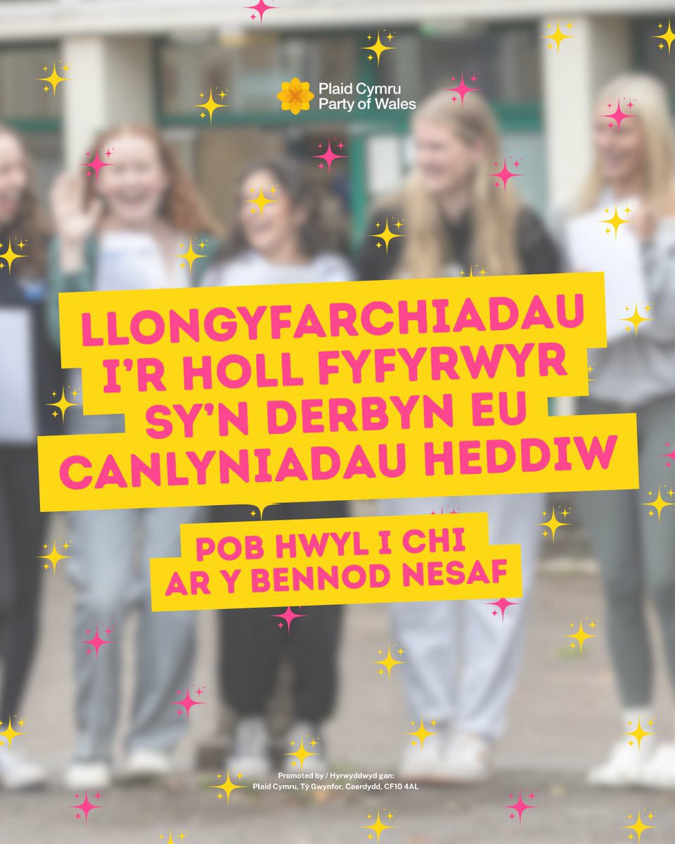 📚Llongyfarchiadau i bawb sydd yn derbyn eu canlyniadau lefel A heddiw. 

Gobeithio eich bod chi’n cael y canlyniadau sydd eu hangen arnoch i fynd â chi ar eich cam nesaf, ond os na, cofiwch bod cymaint o ddrysau a chyfleoedd dal ar agor i chi. 

Byddwch wych!