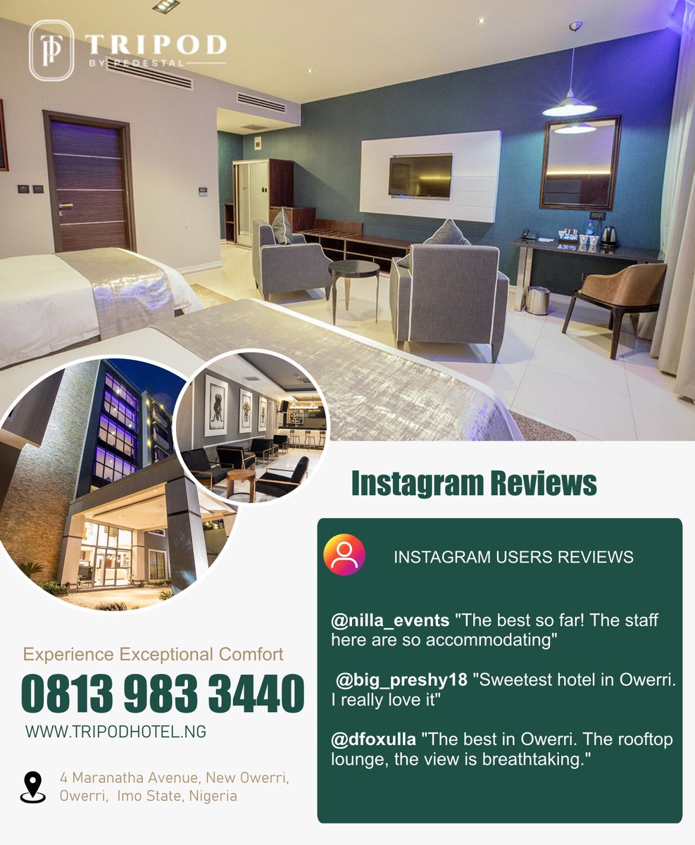 Tripodbyped's tweet photo. #exceptionalservice #LuxuryRedefined #besthotelinowerri #owerrifinest #tripodhotel https://t.co/jnXq7x5V42