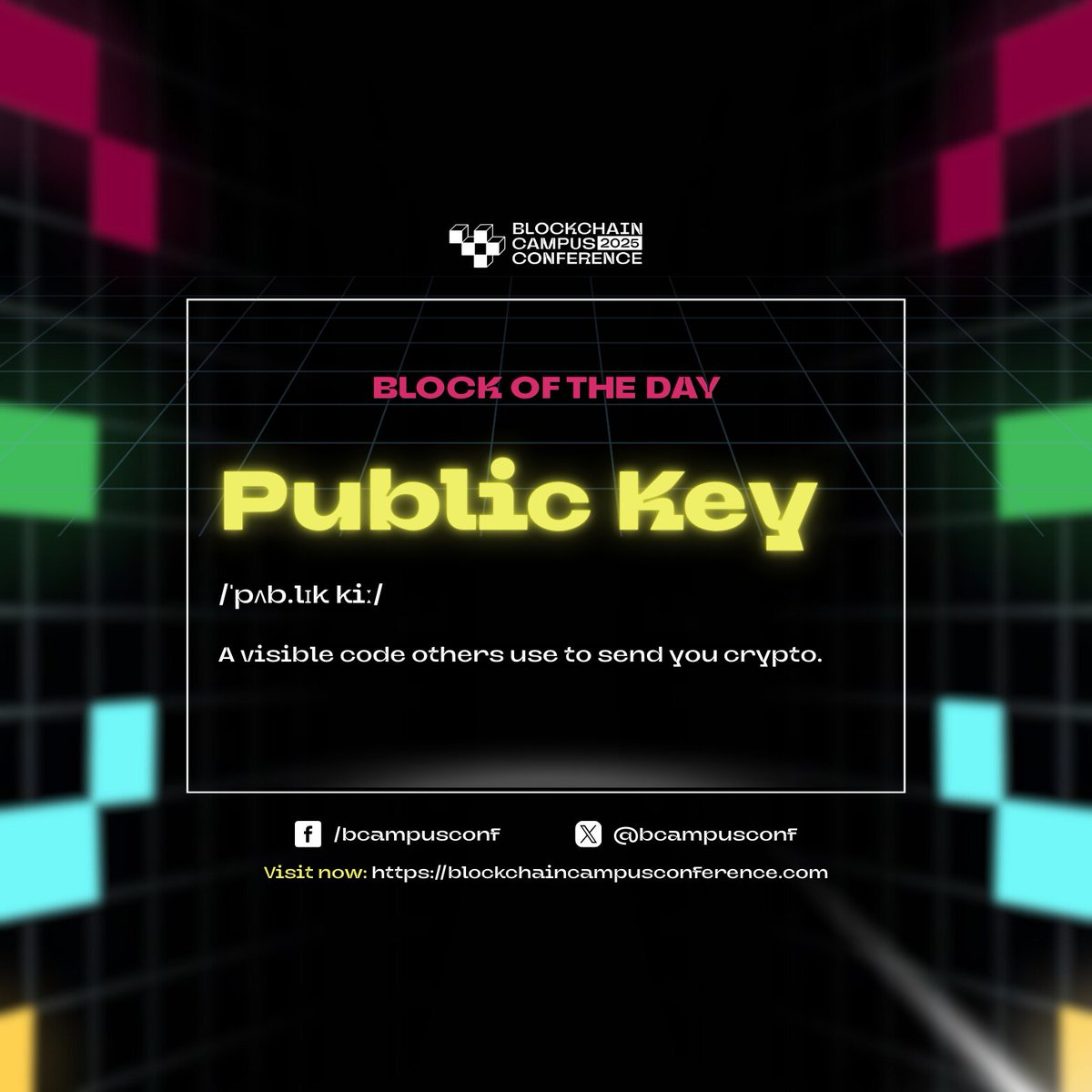 Bcampusconf's tweet photo. Block of the Day: Public Key!
Expand your vocab and prep for BCC2025, where we decode blockchain’s biggest terms.
Ready to learn more? See you at BCC2025!
#BCC2025 #BlockOfTheDay https://t.co/mkseAdv8zE
