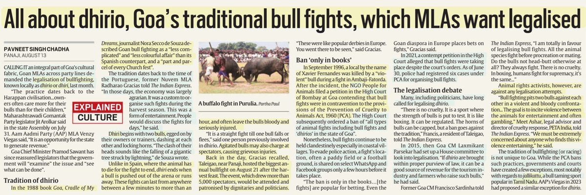 imRavikantYadav's tweet photo. All about Dhirio, Goa's traditional Bull fights,which MLAs want legalised
:Details by Sh Pavneet Singh Chadha
@pub_neat
#Goa #Dhirio #Dhiri
#Bullfights #traditional
#Legalisation #HighCourt
#Jallikattu #TamilNadu
#culture
#UPSC
Source:IE https://t.co/Bc35C6uS16