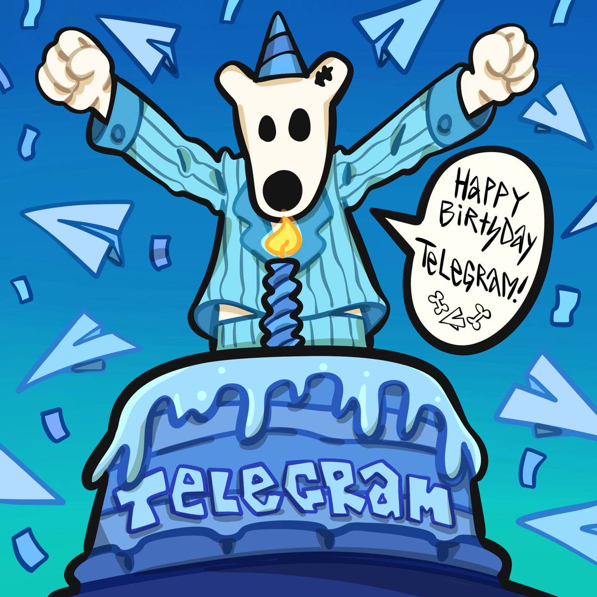 realDogsHouse's tweet photo. Just dropping by to bark Happy Birthday, Telegram 🥳🥳
