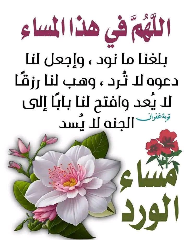 أسعدالله مسائكم 🌸⚘️🌹🌸
اللهم صل وسلم وبارك على سيدنا محمد وعلى آله وصحبه وسلم 🤲
