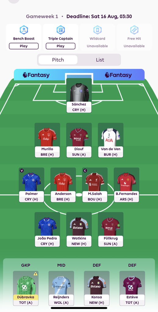 TylerT36559's tweet photo. @FPL_Harry @NotMartinBalogh Any changes?  would love some tips https://t.co/ZiGpmyrRZg