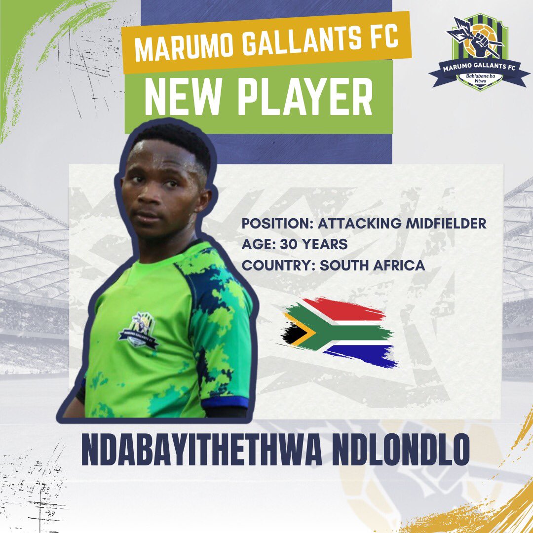 🚨 PLAYER ANNOUNCEMENT 🚨

We are excited to officially announce the return of Ndabayithethwa Ndlondlo, an attacking midfielder who previously played for Marumo Gallants FC in 2021-2022.

Let’s give him a warm welcome! 🙌🔥
#MarumoGallantsFC #OnceAGallantAlwaysAGallant #PSL