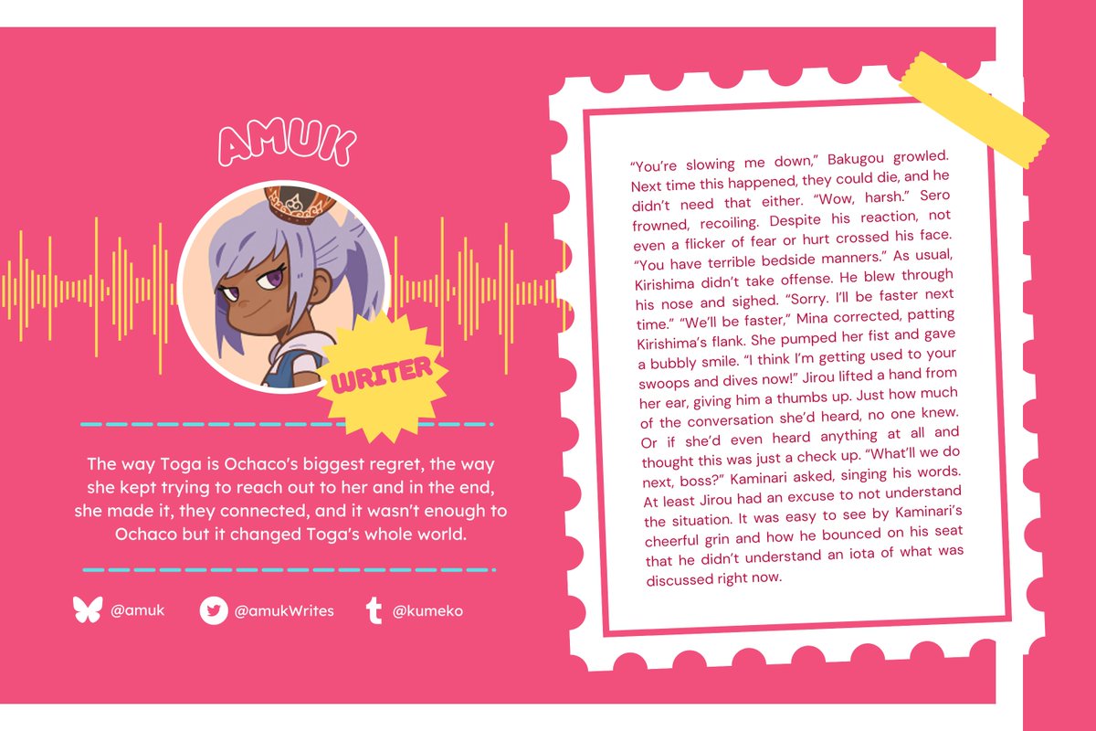 Contributor Spotlight: Amuk, Writer
Bluesky: bsky.app/profile/amuk.b…
Twitter: <a href="/amukWrites/">amuk</a> 
Tumblr: kumeko.tumblr.com