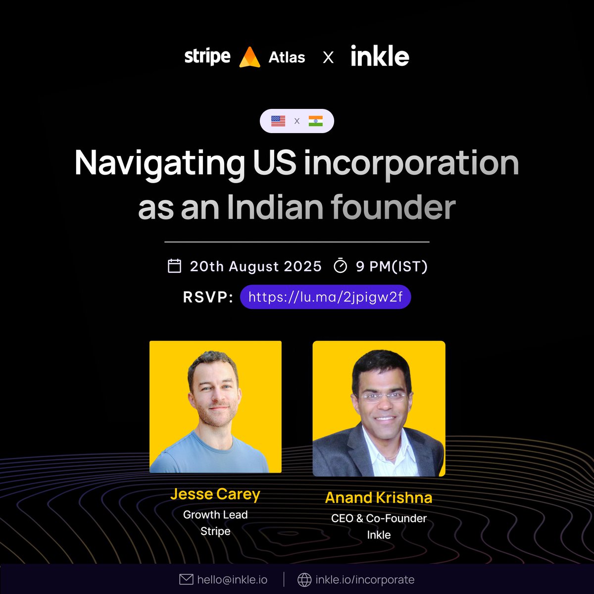 We are going live with Stripe Atlas for an exclusive AMA on how Indian founders can incorporate in the US with ease.

Get your questions answered on:

→ Setting up a Delaware C-Corp
→ Opening a US bank account
→ Handling US taxes and compliance from India

📅 Date: August 20,