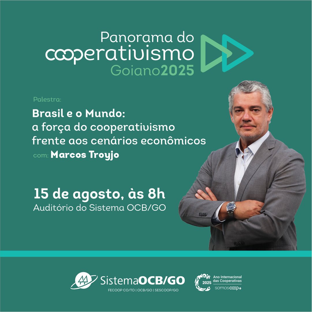 goiascoop's tweet photo. O Panorama do Cooperativismo Goiano é elaborado com base nos principais dados das cooperativas do Estado.

Para o lançamento do Panorama do Cooperativismo 2025, convidamos o economista e palestrante Marcos Troyjo.

Garanta sua presença: https://t.co/GzclaZofV5 https://t.co/W4PIkXD22L