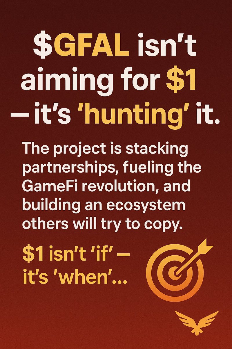 Punisher_997's tweet image. $GFAL isn’t aiming for $1 - it’s hunting it. 

The project is stacking partnerships, fueling the GameFi revolution, and building an ecosystem others will try to copy. 

$1 isn’t ‘if’ — it’s ‘when’… and when it hits, the real fireworks start. 🎯💥🦅

@GFAL_Official 
#GFAL…