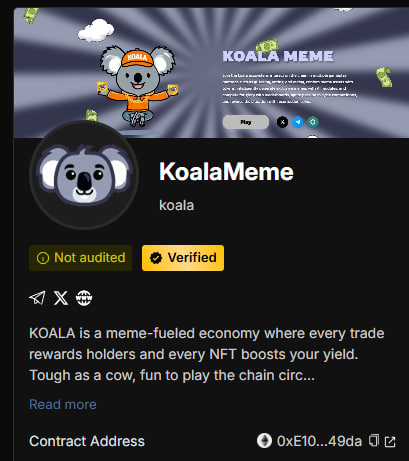 KoalaMeme (@koalamemec) on Twitter photo Our project, Koala, is in the process of passing the <a href="/CoinsultAudits/">Coinsult - Audits & Development</a> security audit,
reinforcing the market's trust and confidence in us.
The community is constantly growing, and this is just the beginning. Our project, Koala, is in the process of passing the <a href="/CoinsultAudits/">Coinsult - Audits & Development</a> security audit,
reinforcing the market's trust and confidence in us.
The community is constantly growing, and this is just the beginning.