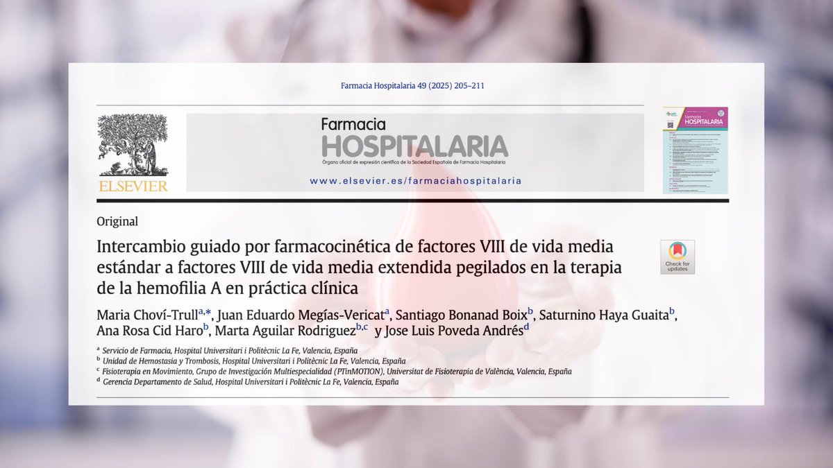 Farmacia Hospitalaria (@farm_hosp) on Twitter photo 🩸 Intercambio a factores VIII pegilados: optimización y mejor calidad de vida.
La farmacocinética guía un cambio que marca la diferencia en hemofilia
➡️ revistafarmaciahospitalaria.es/es-intercambio…
<a href="/GrupoPKgen_SEFH/">Grupo PK.gen SEFH</a> <a href="/GEMEH_sefh/">GEMEH_sefh</a> <a href="/juanemegias/">Juane Megías</a> #RevistaFarmaciaHospitalaria 🩸 Intercambio a factores VIII pegilados: optimización y mejor calidad de vida.
La farmacocinética guía un cambio que marca la diferencia en hemofilia
➡️ revistafarmaciahospitalaria.es/es-intercambio…
<a href="/GrupoPKgen_SEFH/">Grupo PK.gen SEFH</a> <a href="/GEMEH_sefh/">GEMEH_sefh</a> <a href="/juanemegias/">Juane Megías</a> #RevistaFarmaciaHospitalaria