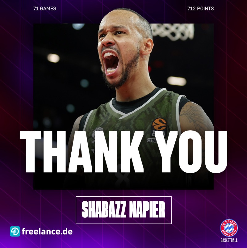 FCBBasketball's tweet image. 𝐓𝐇𝐀𝐍𝐊 𝐘𝐎𝐔 𝐁𝐀𝐙𝐙 🤜🤛

Unser Finals MVP kehrt nicht nach München zurück. Wir wünschen Bazz alles Gute für die Zukunft und sagen DANKE für Alles!
___

Bazz will not be returning to Munich. Thank you, @ShabazzNapier and all the best!

#FCBB #Kaderupdate by @freelanceDE