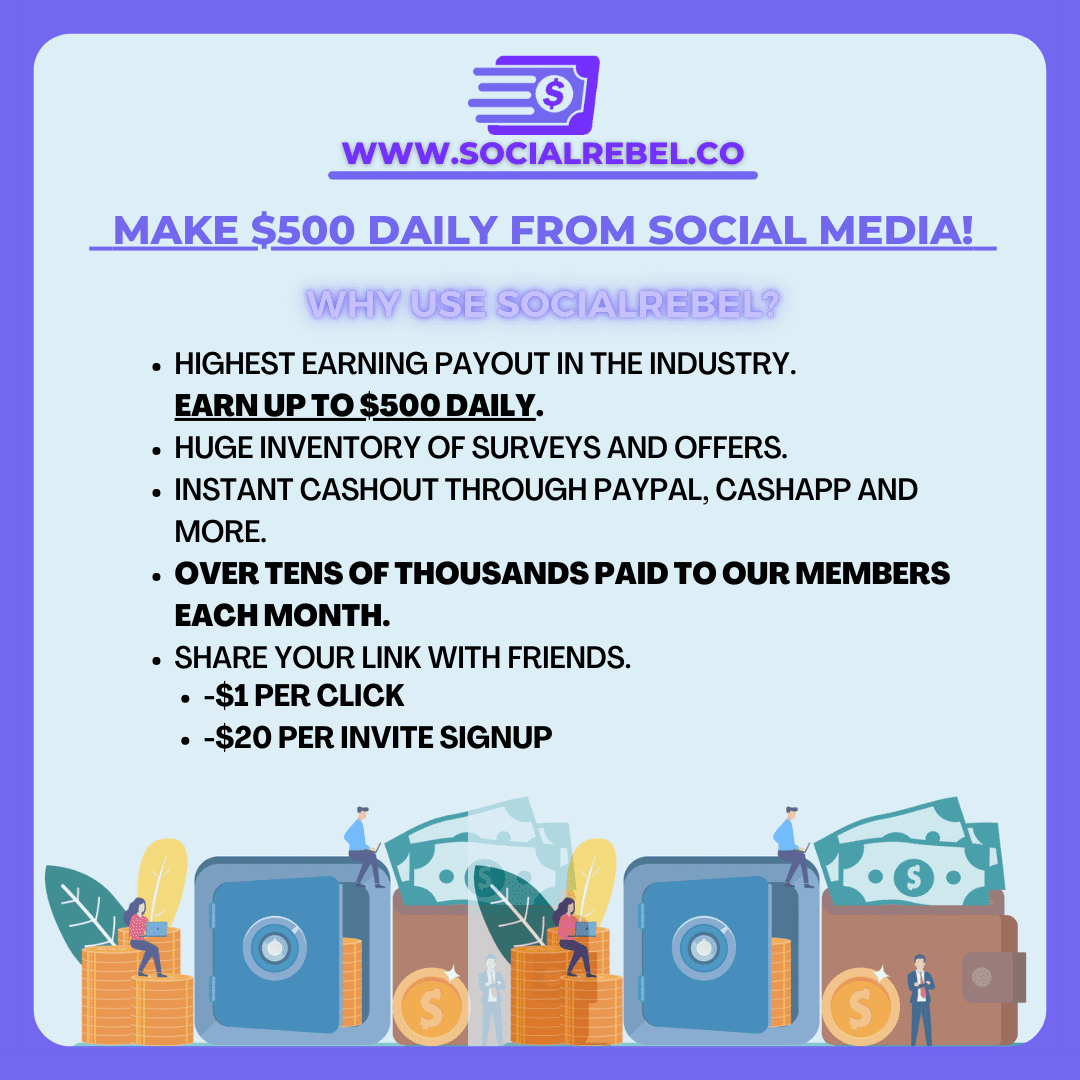 Michacha411's tweet photo. EARN CASH, NOT SWAG OR POINTS! SocialRebel let's you earn $500 daily. You get paid for testing apps, voicing your opinion and posting on social media. Signup now for a $40 bonus! https://t.co/lkdheGl6UH #SocialRebel #trend https://t.co/obZFE7l1Qg