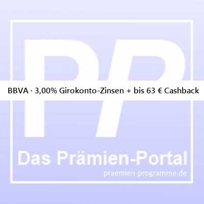 12.08.25 BBVA · 3,00% Girokonto-Zinsen + bis 63 € Cashback - #GratisGirokonto #GratisMastercard #GirokontoZinsen #Girokonto #DebitMastercard #CashbackKarte #Zinsen #ZinsGarantie #TopZins #AktionsZins - praemien-programme.de/meldungen/bbva…