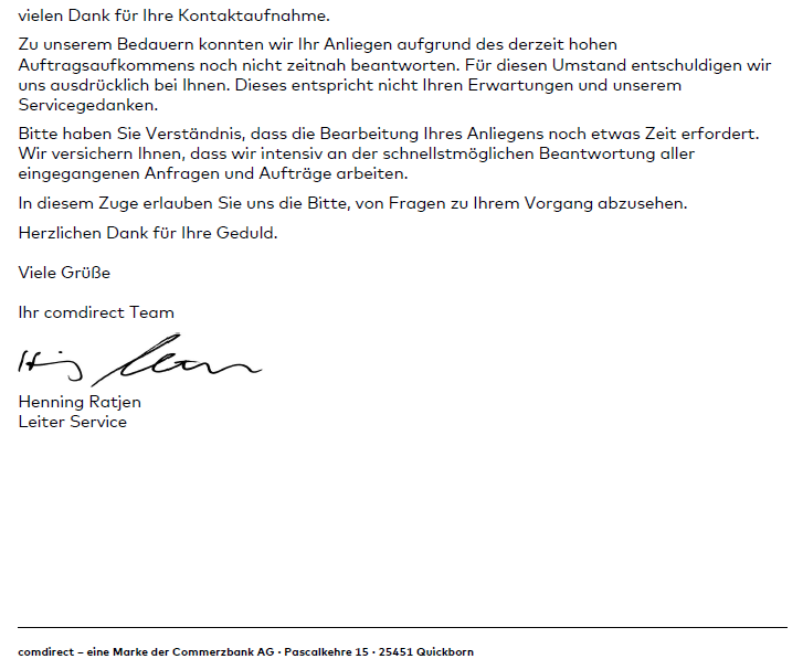 Mickr_r_de's tweet photo. Mas für ein bescheidener Kundenservice ist das denn? Nach Monaten immer noch nicht alle Aktien von der Comdirect bank  übertragen und dann sowas. @comdirect 
Frechheit! #worstcustomerservice #switchbroker #nieteninanzügen https://t.co/uZB0PXuQFE