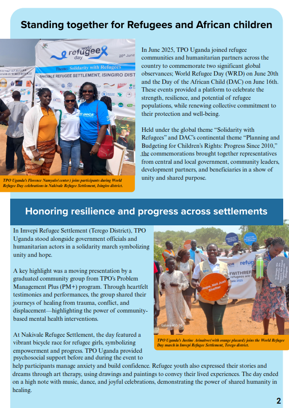 TpoUg's tweet photo. 📌 Highlights from this edition:
✨ Standing with refugees & children during #WorldRefugeeDay2025 & #DAC2025.
✨ Championing #MentalHealth at Uganda’s 2025 National Conference & Camp.
✨ Legacy of #MAMAPLUSproject in #RhinoCamp.
#SocialImpact #RestoringHope #TransformingLives https://t.co/KqsNMIx8LO