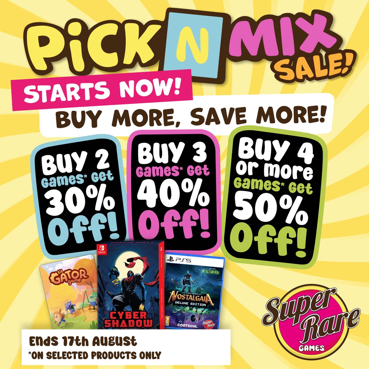 Pick n Mix Sale: LIVE NOW! 🍭

Bundle up your favourite games, featuring some which have never been discounted before!

Save up to 50% off!⚡
 
⏳ Ends 17th August, 6pm BST!